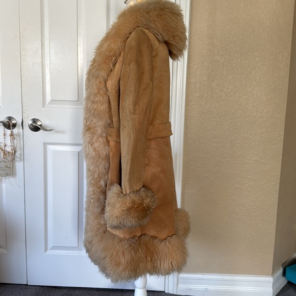 1970’s PENNY LANE STYLE TAN COAT LEATHER / SUADE VINTAGE BOHO - Picture 6 of 17